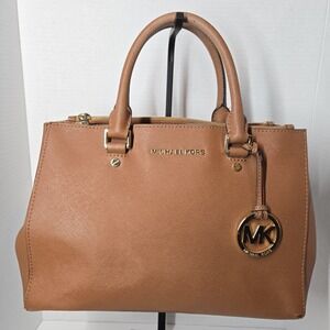Michael Kors 30S4GTVS6L-230‎ Sutton Leather Medium Satchel Handbag-Luggage/KHAKI